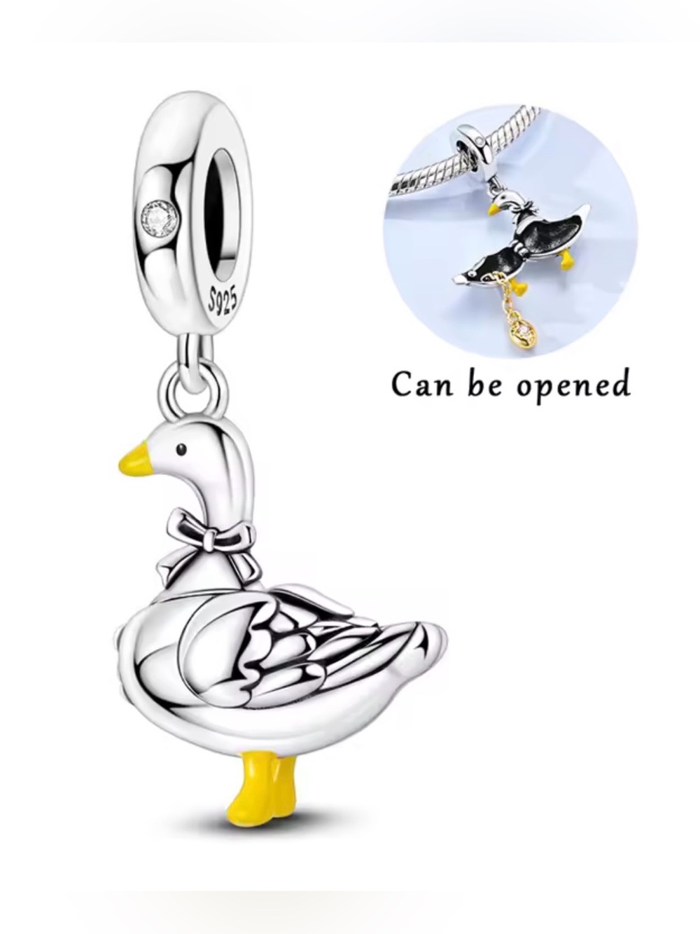 Silver & Yellow Openable Duck Dangle Charm